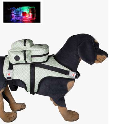 Adjustable Nylon Puppy dog harness LED with backpack pet dog adjustable harness vest LED